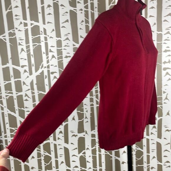 Oscar De La Renta Maroon Burgundy Zip Mock Neck Sweater M - Picture 2 of 7